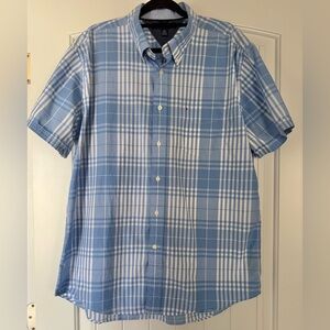 Tommy Hilfiger Short Sleeve Casual Dress Shirt (XL) Blue White Plaid Button Up